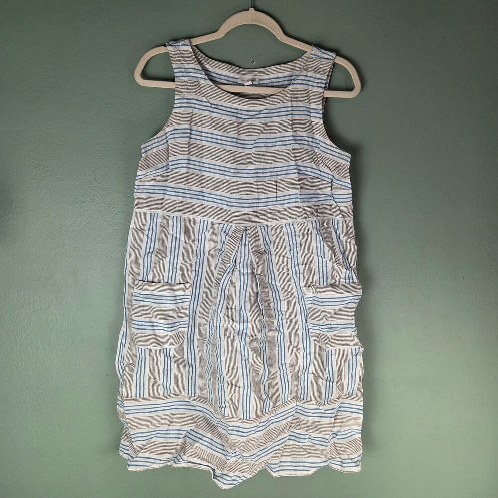 J. Jill Love Linen Womens Medium Petite Striped Sleeveless Shift Dress Pockets